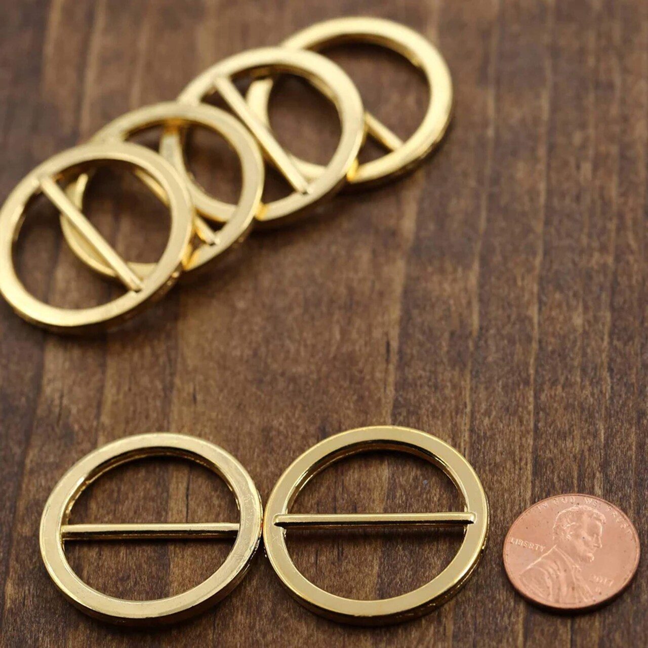 2" Round Gold Slider Buckle With Bar Centered Solid Metal Hardware